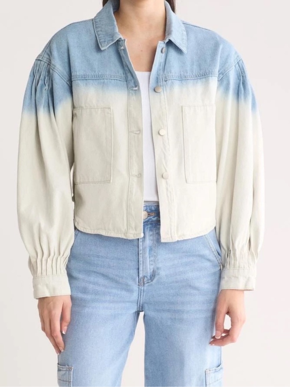 Avec Les Filles Dip-Dye Light Blue and Cream Jean Jacket Size S